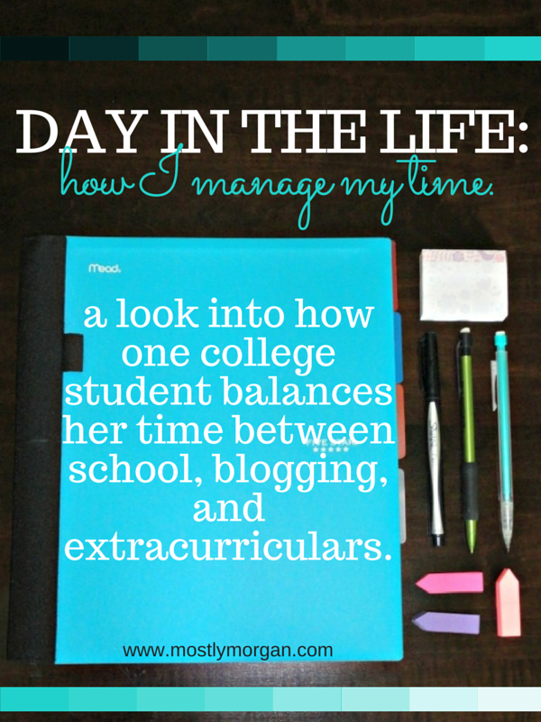 Managing your time in college is hard - there is so much going on! If you are interested in seeing how one college student manages check out www.mostlymorgan.com!