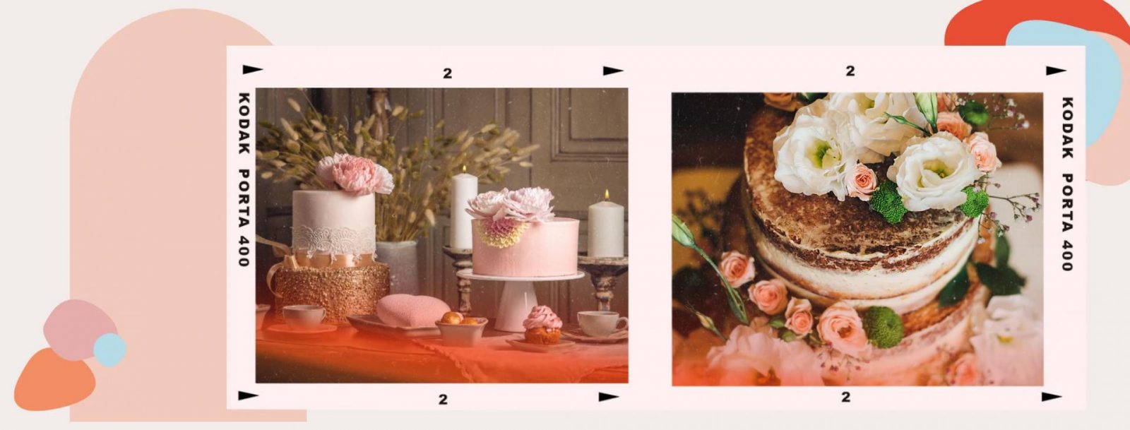 A graphic created with funky shapes featuring wedding cake.